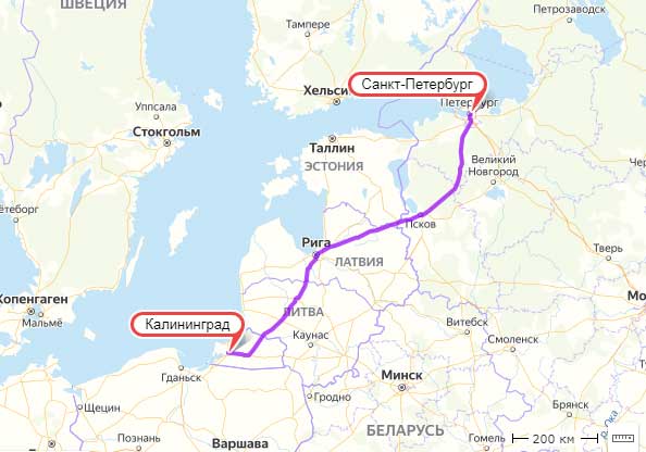 Расстояние Калининград Санкт-Петербург - Расстояние между городами